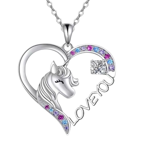 🆕 Silver Necklace Rainbow Unicorn - Picture 2 of 4